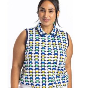 Kinona Mod Dot Womens Athleisure Gym
Tennis Golf Button Front, drawstring top